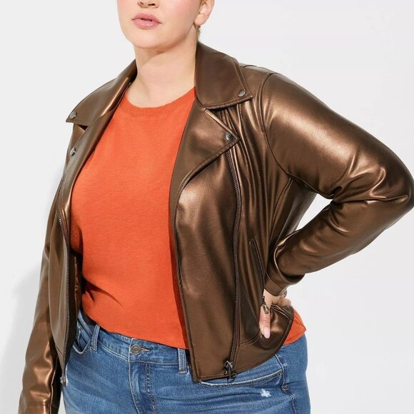 NWT Torrid Copper Faux Leather Asymmetrical Moto Jacket - Picture 4 of 16